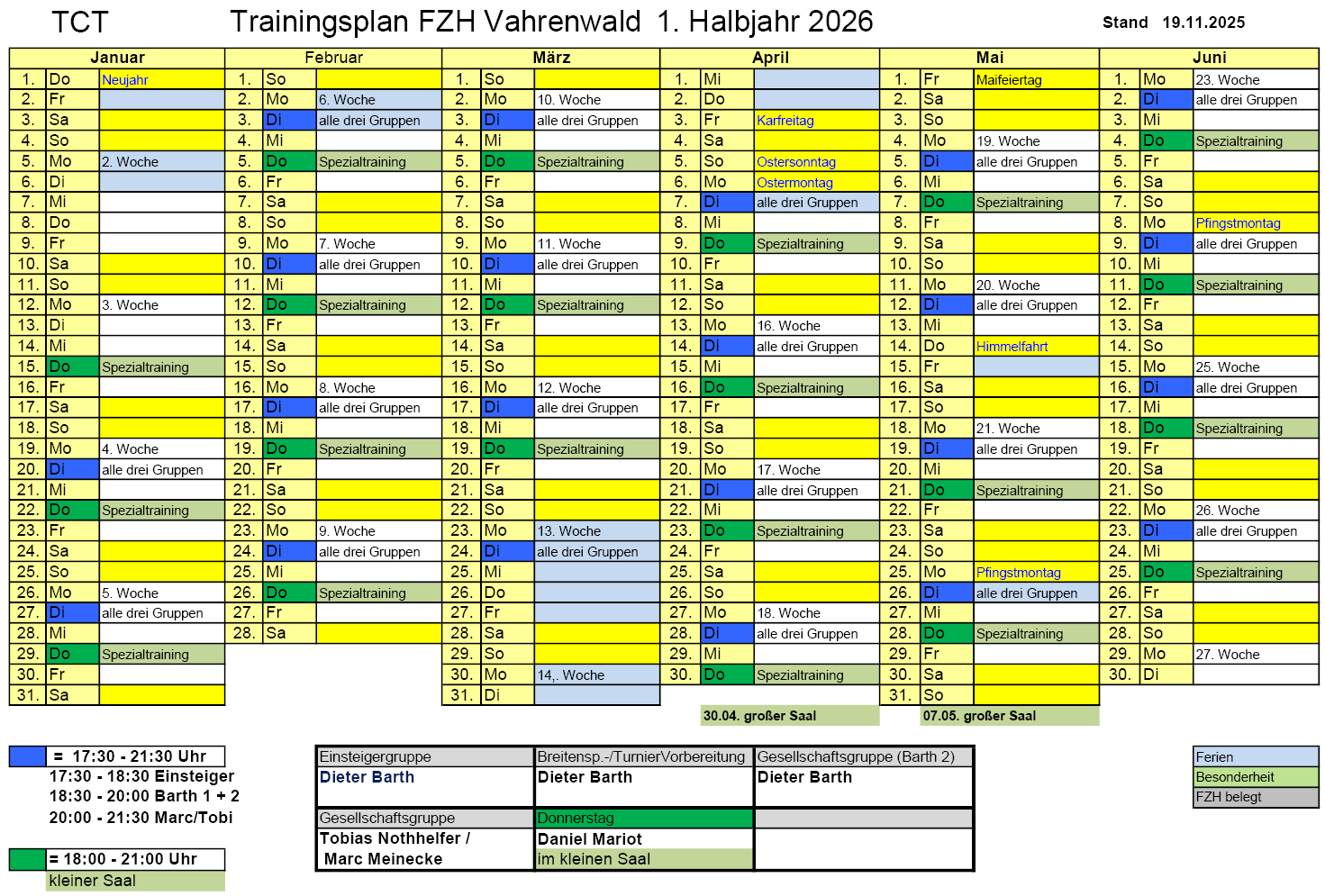 Trainingsplan 1. Halbjahr 2026